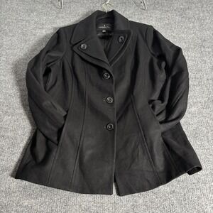 London Fog Coat Womens XL Black Wool Blend Single Breasted Mid Length Pea Coat